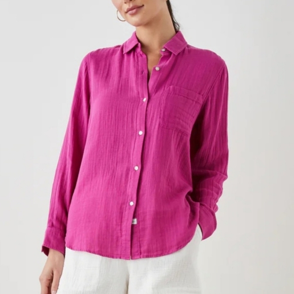 Rails Ellis Shirt Organic Cotton Gauze Button Down Berry Pink Small - Picture 1 of 13